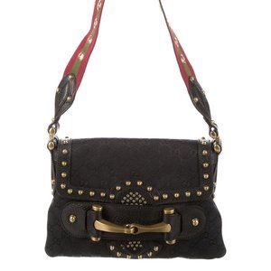 Authentic Gucci Monogram Studded Pelham Flap bag